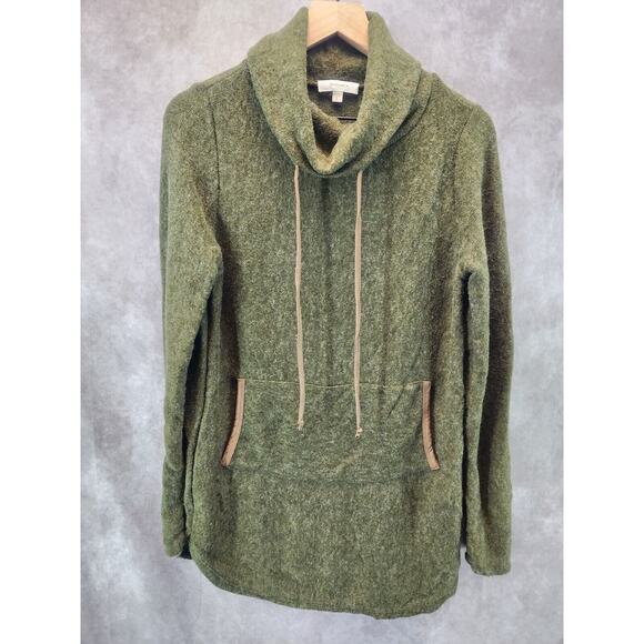 Hailey & Co Cowl Neck Long Sleeve Tunic Shirt‎ Olive Green Angola Blend Pocket - Picture 1 of 5